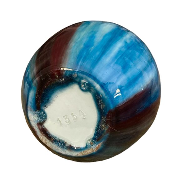 Unique Egg Shaped Blue, Red & Gold Vase - Picture 3 of 3